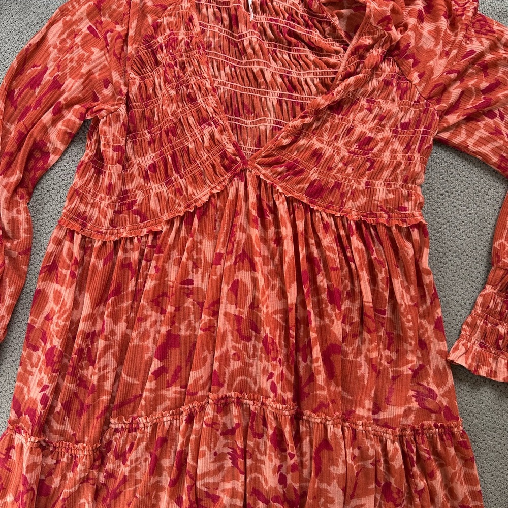 Free People Orange and Red Patterned Top